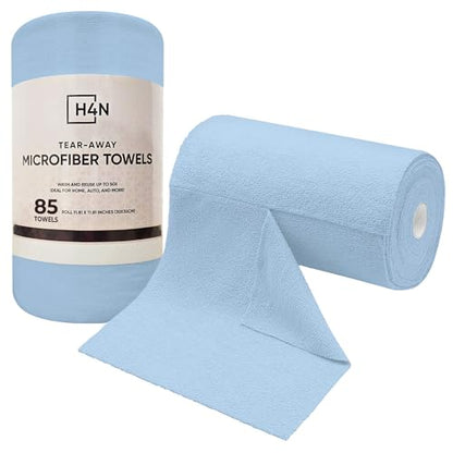 H4N Microfiber Cleaning Cloth Roll, 85 Pack Micro Fiber Wash Cloths for Car, Tear Away Towels, Ultra Absorbent Dish Rags, Non-Abrasive, Reusable and Washable Household Supplies, 11.81" x 11.81", Blue - color: Blue