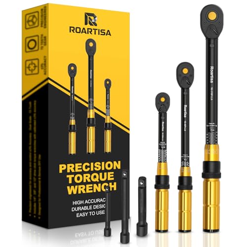 6-Piece Torque Wrench Set (1/4", 3/8", 1/2" Drive) - ±3% High Precision Click Tool Kit with Extension Bars - Prevent Bolt Stripping for Car, Motorcycle & Carbon Bike Maintenance - color: Yellow (10-170ft.lb,10-45ft.lb,10-220in.lb), size: 1/2 3/8 1/4-Inch