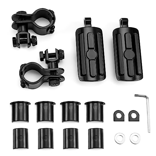 Highway Foot Pegs Fit for Motorcycle 1 inch to 1 1/3 inch with Engine Guard, Footpegs for Indian Harley Honda Suzuki Yamaha (Black) - color: Black