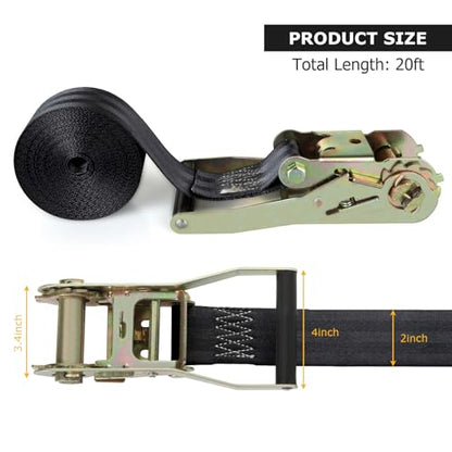 LISHIEN 4 Pack 2 Inch Endless Ratchet Strap Heavy Duty 20ft Tie Down Straps Ratchet, 8000 LBS Break Strength, Cargo Ratchet Straps for Motorcycles, Truck, Trailers, Kayaks, Car Roof - color: 4 Pack