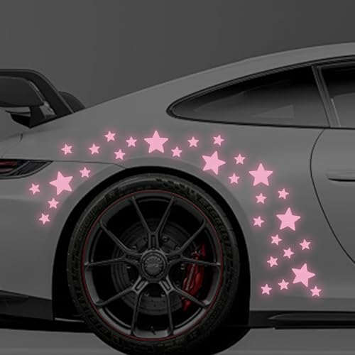 30pcs Star Vinyl Decal for Cars, High Intensity Reflective DIY Stickers for Window Bumper Mirror Laptop Decals Waterproof Night Safety Sign Car Stickers (Pink) - color: Pink