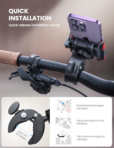 Lamicall Motorcycle Phone Mount Holder - [Camera Friendly] [1s Lock] Bike Phone Holder Handlebar Clamp, Bicycle Scooter Phone Clip, for iPhone Air, 17, 16, 15 Pro Max, Galaxy, 4.7-7" Phones, Red - color: Red