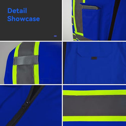 KARXICIY ZUJA Hi Vis Reflective Safety Jacket for Men Women Construction Jacket with Hood High Visibility Safety Rain Jacket - color: Blue - Thickening, size: Small