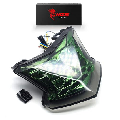 MZS Motorcycle Tail Light, LED Integrated Turn Signal Blinker Green Lens Compatible with Z900 2017-2024 / Z650 2017-2019 / EX 650 EX650 ER6F 2017-2019 / ZH2 2020-2024 - size: EX650/Z650/Z900/ZH2