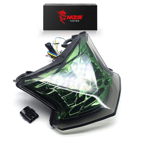 MZS Motorcycle Tail Light, LED Integrated Turn Signal Blinker Green Lens Compatible with Z900 2017-2024 / Z650 2017-2019 / EX 650 EX650 ER6F 2017-2019 / ZH2 2020-2024 - size: EX650/Z650/Z900/ZH2