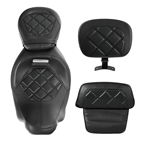 SLMOTO Motorcycle Low-Profile Passenger Rieder Seat, Rider Sissy Bar Backrest Pad Passenger Sissy Bar For Harley Touring CVO Road King Street Glide Road Glide Electra Glide 2014-2023 Black Black - color: Style B Black Seat + Rider Backrest + SP