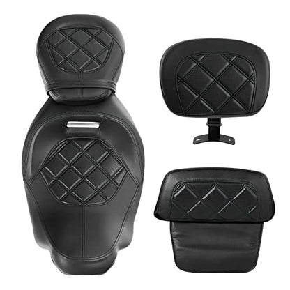 SLMOTO Motorcycle Low-Profile Passenger Rieder Seat, Rider Sissy Bar Backrest Pad Passenger Sissy Bar For Harley Touring CVO Road King Street Glide Road Glide Electra Glide 2014-2023 Black Black - color: Style B Black Seat + Rider Backrest + SP