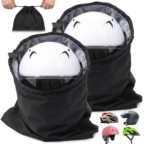 Motorcycle Helmet Bag with Soft Lining & Drawstring Closure, Waterproof Helmet Storage Bag, Large Capacity, Lightweight for Riding Hockey Welding Bicycle Dirt Bike Gear - color: Black