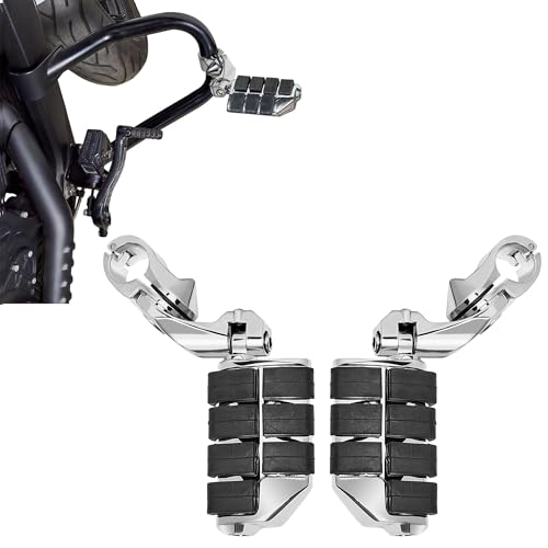 1.25'' Motorcycle Highway Pegs Fits 1-1/4" Engine Guard | for Harley Touring Street Glide Electra Glide Road King Softail CVO Dyna Sportster, Adjustable Short Angled Foot Pegs - color: Chrome S01, size: SHORT
