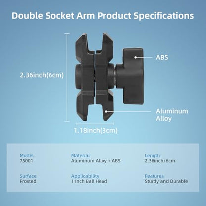 Double Socket Arm,Extension Arm Compatible with Mounts Any B Size 1" Ball Head Components & Bike Motorcycle Car Phone Mount Holder with 1'' Ball Adapter, Aluminum Alloy & Short 2.36", 75001 - size: Small socket arm
