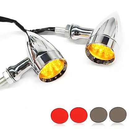 Rich Choices 2pcs Chrome 15 LED Motorcycle Stop Brake Running Turn Signal Indicator Amber Lights For Harley Honda Chopper (Chrome-Amber Light) - color: Chrome-Amber Light