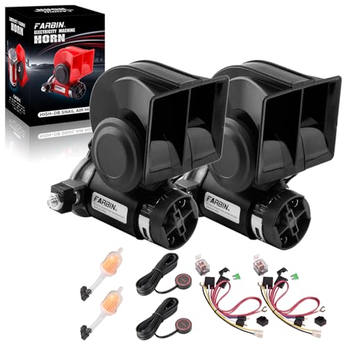 FARBIN Air Horn for Truck 2Pcs, Compact Train Horn,Electric Car Horn 12V 150db Super Loud with 2Pcs Wiring Harnesses and Buttons, for Any 12V Vehicles (Black horn with button 2pcs) - color: black horn 2pcs with button