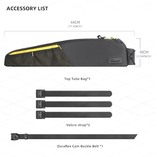 Rhinowalk Bike Frame Bag 2.1L, Waterproof Front Tube Bag with Dual Compartments, YKK Zipper, Phone Storage & Cable Port – Fits Most Bikes – Black+Yellow - color: Black+Yellow, 2.1L