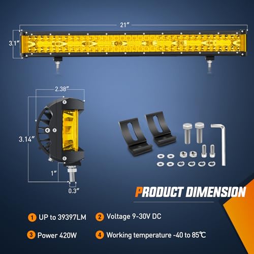 Nilight Side Shooter LED Light Bar 20 Inch Triple Row Spot Flood Combo Yellow Beam Lighting with 5Pin Rocker Switch Wiring Harness Kit for Off-Road Light on Truck SUV ATV UTV - color: Yellow - 20Inch Side Shooter Light Bar + Wiring Harness