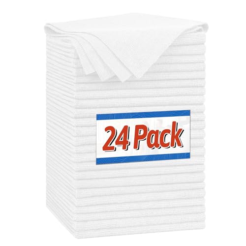 FIXSMITH Microfiber Cleaning Cloth, Shop Towels Bulk, 24 Pack White Microfiber Towels for Cars, All-Purpose Absorbent Cleaning Rags, Dust Cloth for Automotive, Mechanic, Garage, Bar, 12 x 11 inch - color: White, size: 24PK