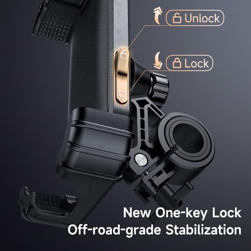 Universal Bike Phone Mount,Motorcycle Phone Holder with One-Key Lock, 360° Rotation Anti-Shake Bicycle Handlebar Clamp, Secure 4-Corner Protection for iPhone, Samsung & 4.2"-6.9" Smartphones