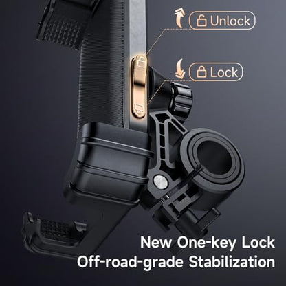 Universal Bike Phone Mount,Motorcycle Phone Holder with One-Key Lock, 360° Rotation Anti-Shake Bicycle Handlebar Clamp, Secure 4-Corner Protection for iPhone, Samsung & 4.2"-6.9" Smartphones