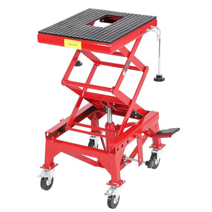 350 Lbs Heavy Duty Hydraulic Motorcycle Lift Table, Foot Operated Scissor Jack with 4 Wheels for ATV Dirt Bike UTV, Motorcycle Jack Stand for Garage Shop Maintenance & Repair