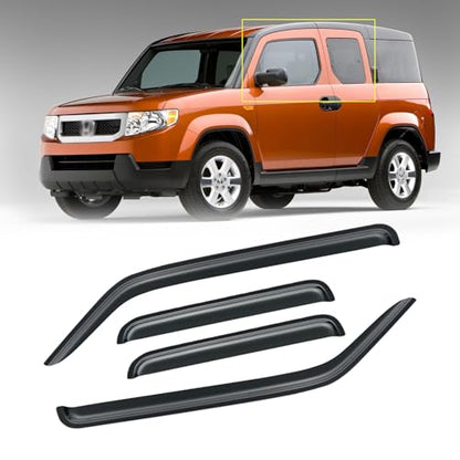 Window Visor for 2003-2011 Honda Element, Rain Guards Shields Vent Deflector Shade Wind Dark Smoke 2004 2005 2006 2007 2008 2009 2010 04 05 06 07 08 09 10, Tape-On, 4PCS - style: For 2003-2011 | Honda Element | Out-Channel