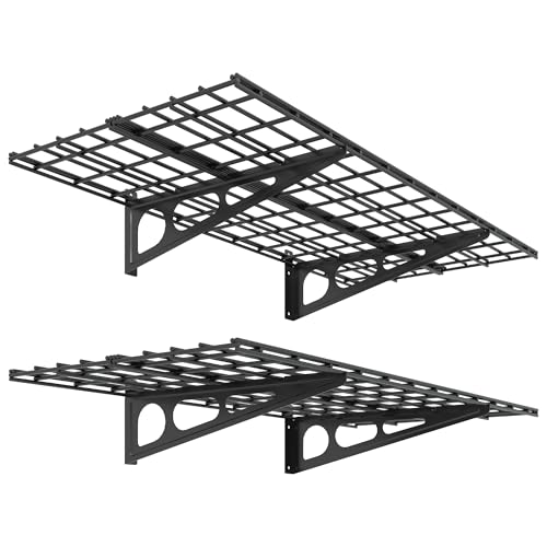 FLEXIMOUNTS 2-Pack 2x4ft 24-inch-by-48-inch Wall Shelf Garage Storage Rack Wall Mounted Floating Shelves, Black, Classic Series - color: Black, size: 2 pack-2x4 ft