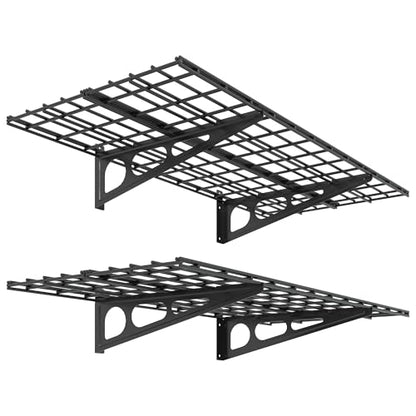 FLEXIMOUNTS 2-Pack 2x4ft 24-inch-by-48-inch Wall Shelf Garage Storage Rack Wall Mounted Floating Shelves, Black, Classic Series - color: Black, size: 2 pack-2x4 ft