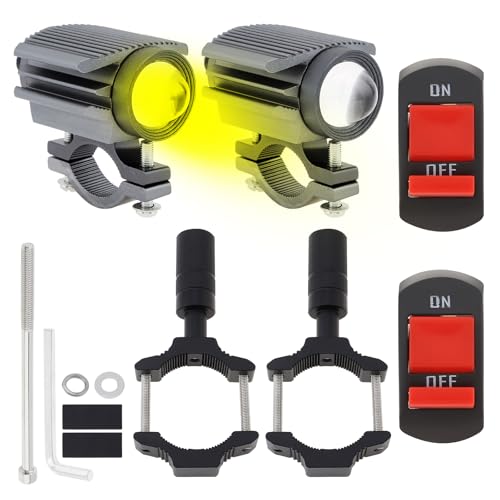 Windance 2PCS Motorcycle LED Headlight,4 Modes Hi/Lo Beam Yellow White 6500K waterproof Aux Spotlight for Tractor Truck/ATV UTV SUV/Boat 9V-85V (Gray2pcs+Bracket) - style: Gray2pcs+Bracket