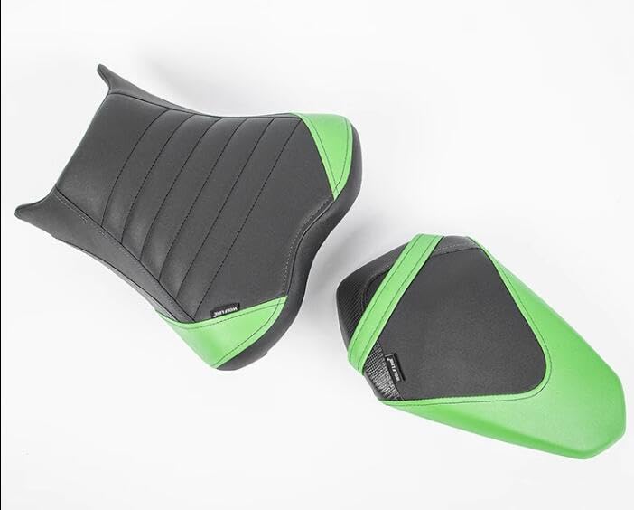 Upgrade Soft PU leather Front Driver Rider Seat Passenger Pillion Seat Cushion Comfortable compatible with Kawasaki ninja 400 Z400 Z-400 Accessories 2018-2024 (Front+Rear Seat-Green) - color: Front+Rear Seat-Green