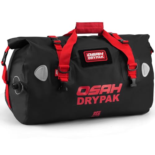 OSAH DRYPAK Waterproof Duffel Bag - Motorcycle Dry Bag Tail Bag with Large Storage Space, Waterproof Luggage Duffle Bags with Outer Mesh Zipper Pocket for Camping, Kayaking, Fishing & Traveling - color: Black Red, size: 60L