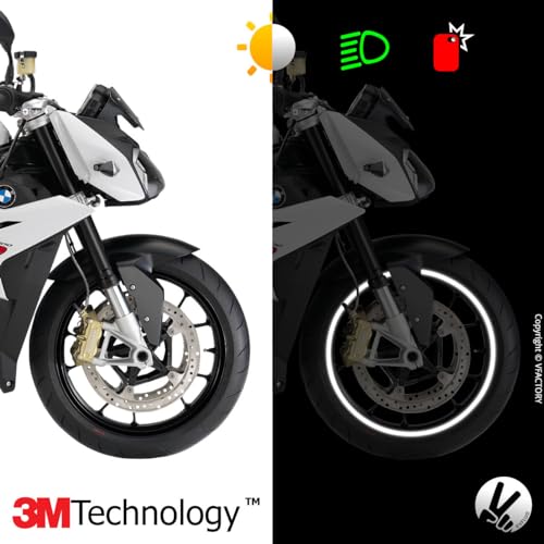 VFLUO - Motorcycle Reflective Wheel Stripes kit, 1 Wheel Rim Stickers Pack, 3M Technology™ - High lateral Visibility, Discreet and Design, Easy Installation