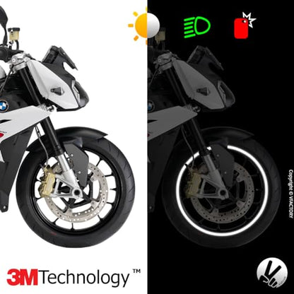 VFLUO - Motorcycle Reflective Wheel Stripes kit, 1 Wheel Rim Stickers Pack, 3M Technology™ - High lateral Visibility, Discreet and Design, Easy Installation