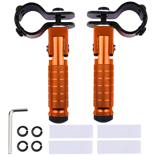 2-in-1 Clamp-On & Bolt-On Foldable Foot Pegs, Motorcycle Foot Pegs with Removable Pipe Clamps, M8 Mount or 26–32mm Tube Fit, for E-Bike, Mini Bike & Custom Builds （1 Pair, Performance Orange) - color: Performance Orange