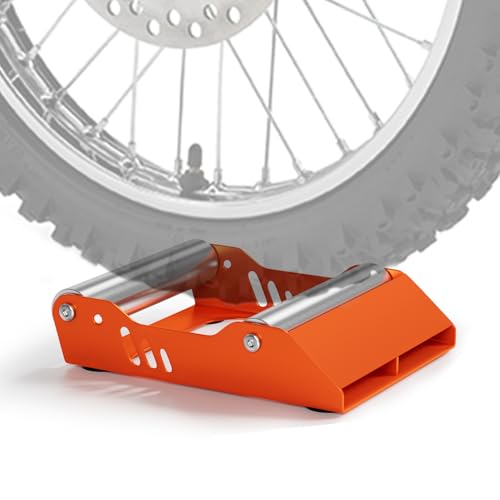 Motorcycle Wheel Cleaning Stand,Universal Roller Tie Paddock for Dirt Bike Street Bike Ebike for Tire Cleaning & Chain Lubrication (Bikes<700 lb & Tire Width<240mm)-Orange - color: Orange, size: 240mm