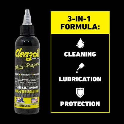 Clenzoil Multi-Purpose CLP Lubricant - 3-in-1 Oil - for Garage Door, Bike Chain, Guns & More - Bicycle & Motorcycle Use - Dropper & Spray Bottle - 4 oz