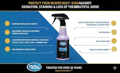 Poli Super Spray® Waterless Cleaner–No Rinse Car, Boat & RV Wash Streak-Free, High Gloss, Non-Abrasive Safe for Gelcoat, Fiberglass, Painted Surfaces, Glass, Plastic, Rubber & Vinyl–Quick & Easy - size: 32 oz