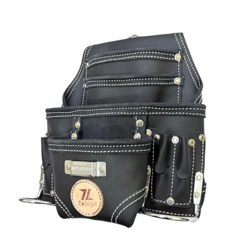 Zeluga 20-117 10 Pocket Rigger Heavy Duty Leather Tool Bag, Black - color: Black