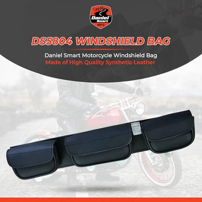 Daniel Smart Motorcycle Windshield Bag for Harley Touring 1996-2013, 3-Pocket Waterproof Batwing Fairing Windscreen Bag Compatible with Electra Glide, Street Glide FLHX FLH, Trike Models