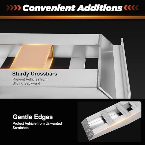 Pair of 80" x 15" Aluminum Truck Car Auto Trailer Ramps 6000lbs Capacity Loading and Unloading Ramps with Crossbar Universal Bike Motorcycle ATV Lawnmower Ramp Hook End - size: 15”W x 80”L