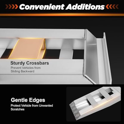 Pair of 80" x 15" Aluminum Truck Car Auto Trailer Ramps 6000lbs Capacity Loading and Unloading Ramps with Crossbar Universal Bike Motorcycle ATV Lawnmower Ramp Hook End - size: 15”W x 80”L