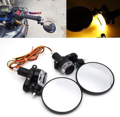 1 Pair Motorcycle Rearview Mirrors Foldable Round 7/8" Bar End Side Mirrors With LED Turn Signals For Bike mirror + light