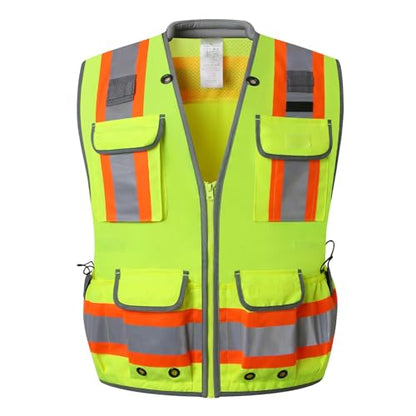 LOHASPRO Surveyor Safety Vest Heavy Duty Safety Vests Reflective High Visibility Construction Vest with Pockets - color: Yellow, size: Large