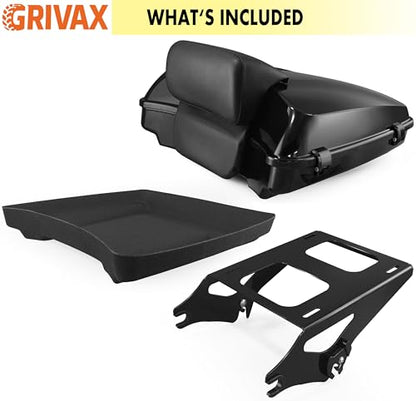 Vivid Black 5.5" Razor Tour Luggage Trunk w/Mount Rack Backrest Bracket Fit for Harley Touring Models Road King Road Glide Street Glide Electra Glide Ultra-Classic 2009-2013 (Black) - color: Black