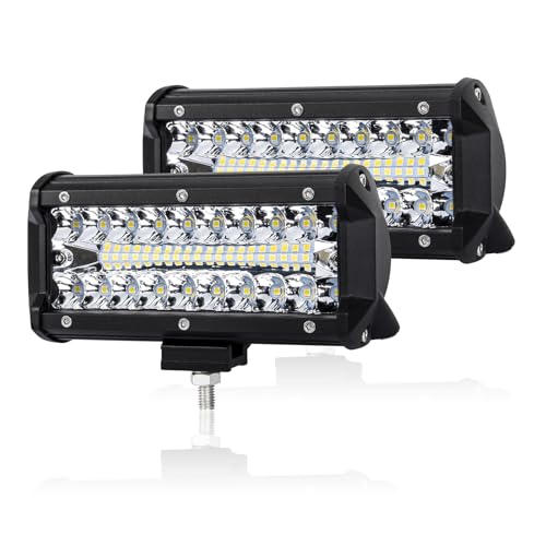 FIERYRED 2PCS 7 Inch LED Light Bar for Truck, Boat, ATV,UTV, Marine, IP68, 24000LM LED Pods Spot & Flood Combo Beam, 12V Triple Row Light Bar Off Road Driving Led Work Lights - size: 7 Inch