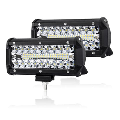 FIERYRED 2PCS 7 Inch LED Light Bar for Truck, Boat, ATV,UTV, Marine, IP68, 24000LM LED Pods Spot & Flood Combo Beam, 12V Triple Row Light Bar Off Road Driving Led Work Lights - size: 7 Inch