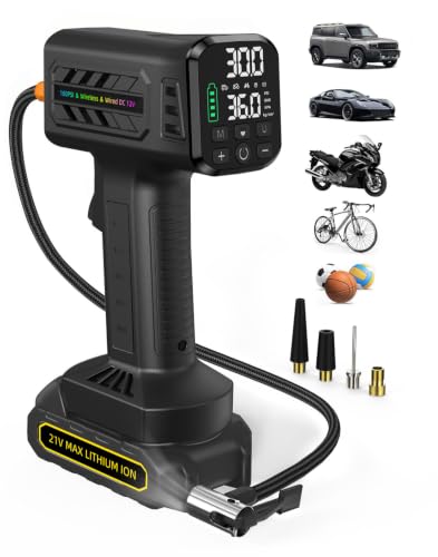 160 PSI Cordless Tire Inflator Portable Air Compressor with 10,000mAh Battery & 12V DC, Auto Shut-Off Dual Display, Replaceable Hose for Car SUV Motorcycle Bike Balls - Black - color: Black