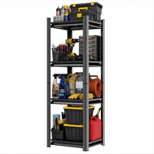 4-Tier Garage Shelving, 53.4"H × 13.8"W × 11.8"D, 2000-lb Capacity | Heavy-Duty Steel Organizer with Adjustable Levels for Basement, Pantry, Warehouse, Storing Tools, Supplies, Equipment. - size: 4 Tier | 54" H x 14" W X 12" D