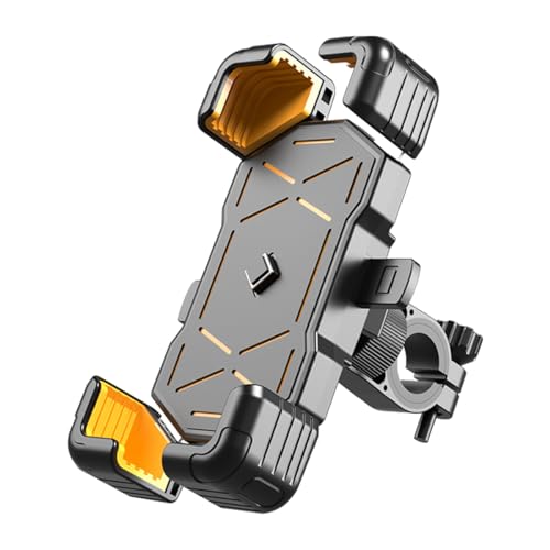 AUCELI Motorcycle Phone Mount, ABS Quick Release Bike Phone Holder for 4.7''-7.2'' Phones, Anti Shake with 360 Rotatable Phone Clip, Handlebar Clamp (Yellow) - color: Yellow