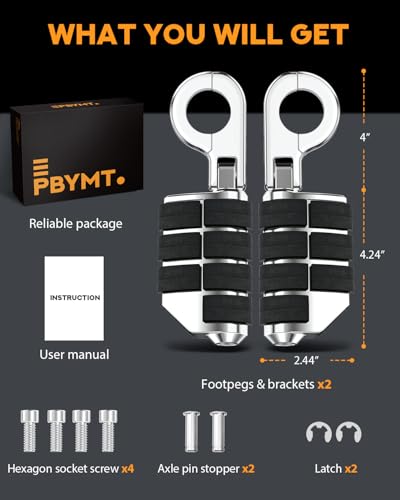 PBYMT Highway Pegs, P-Clamp A3 Steel Highway Footpegs Footrest Fit For 1.25''(32mm) Crash Bars Compatible with Harley Davidson Touring Chrome - color: Chrome