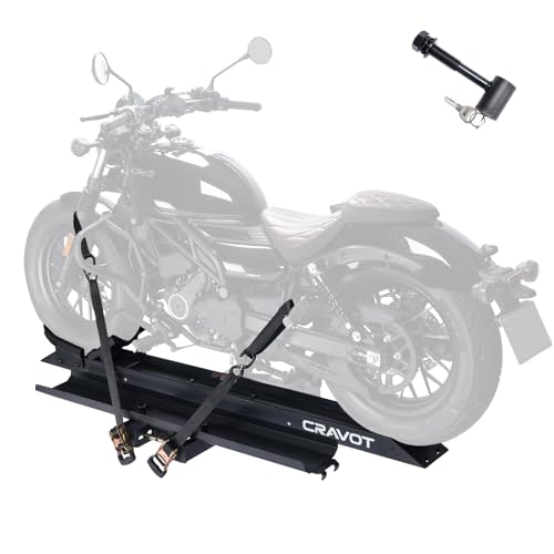 CRAVOT Motorack M1 Max Motorcycle Hitch Carrier with Ramp, 660 lbs Capacity Motorbike Carrier, Foldable Hauler Hitch Mount Rack Anti-Rattle Up to 6-inch Fat Tire 2" Receiver - size: MotorRack M1 Max 660lb