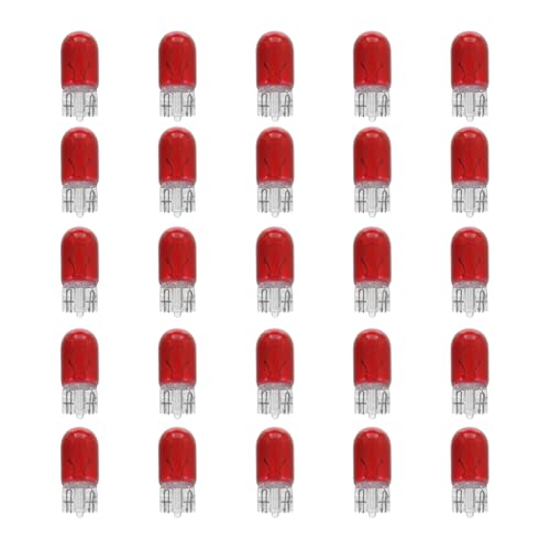 25PCS T10 12V 5W Car Brake Light Bulb, Clear Flat Foot Plug and Play Vehicle Turn Signal Lamp Bulb, Automotive License Plate Side Marker Light, Universal for SUV RV Truck (Red) - color: Red, size: 12V