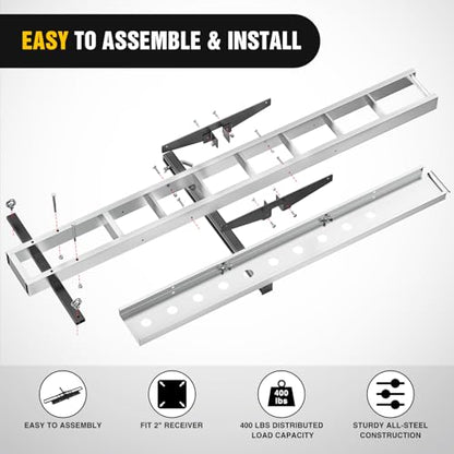 Nilight Motorcycle Hitch Carrier 400LBS, Lightweight Robust Aluminum Dirt Bike Hitch Hauler with 55.11" Longer Ramp, Pin Lock, Tie-Down Strap and Tightener, 2" Receiver, 5" Wide Tire - color: Motorcycle Hitch Carrier Aluminum 400 LBS